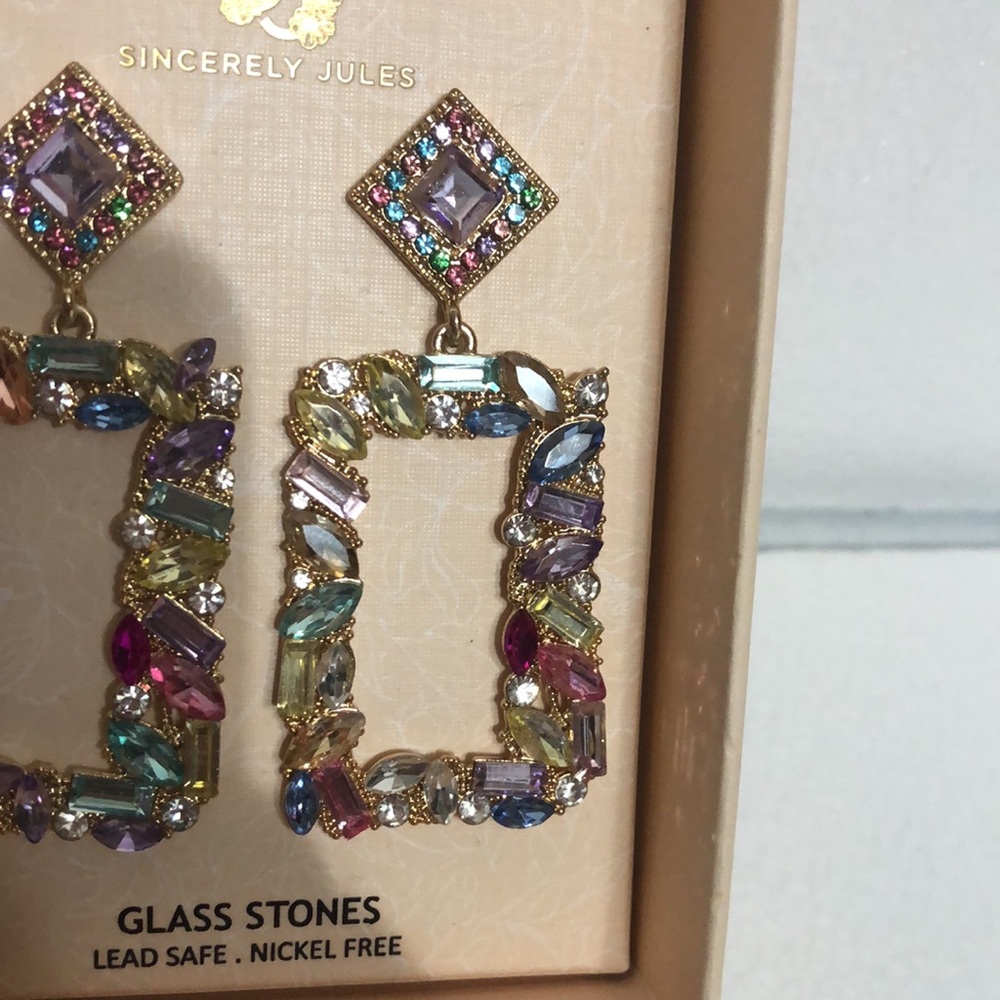 Sincerely Jules Colorful Glass Stone Earrings - Picture 2 of 3